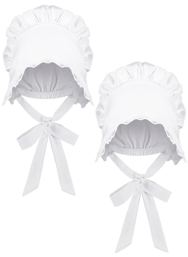JenPen White Bonnet Women Colonial Hat Mob Bonnets Straw Handmaids Cosplay Halloween Costume Lace with Adjustable Straps(Small) - Image 1
